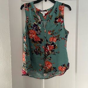 Market & Spruce Floral Button-Down Blouse - Teal and Multicolor